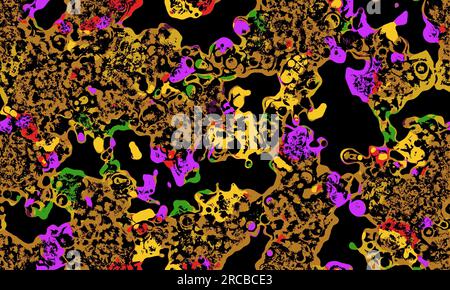 Fond abstrait multicolore avec des taches noires. Motif sans couture. Banque D'Images