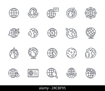 Ensemble d'icônes de contour de globe et de planète Illustration de Vecteur