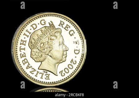 2002 pièce d'une livre montrant le portrait de la 4e pièce de monnaie de la reine Elizabeth II par Ian Rank Broadley Banque D'Images