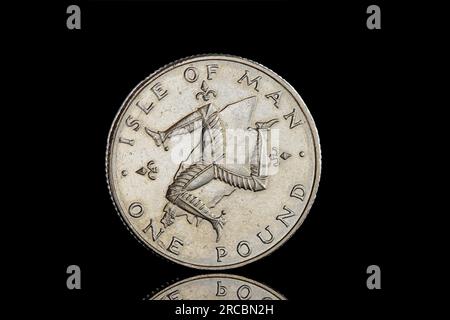 Revers de pièce Isle of Man d'une livre de 1978 avec drapeau du pays Banque D'Images