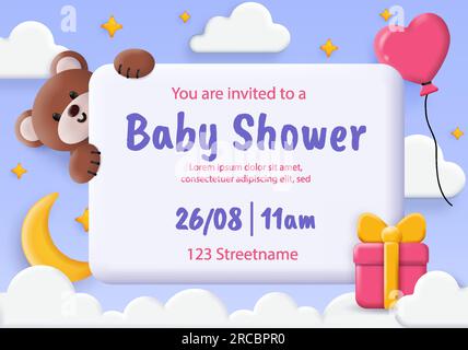 Concept d'invitation de douche de bébé 3D. Illustration de Vecteur