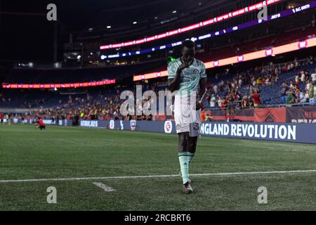 L’attaquant Machop Chol (30 ans) d’Atlanta United quitte le terrain après le match lors d’un match de soccer de la MLS, le mercredi 12 juillet 2023, au stade Gillette. T Banque D'Images