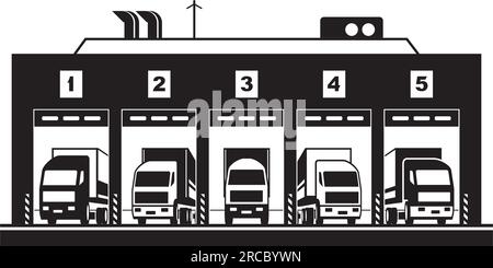 Quais de chargement de camions et de remorques à l'entrepôt Illustration de Vecteur