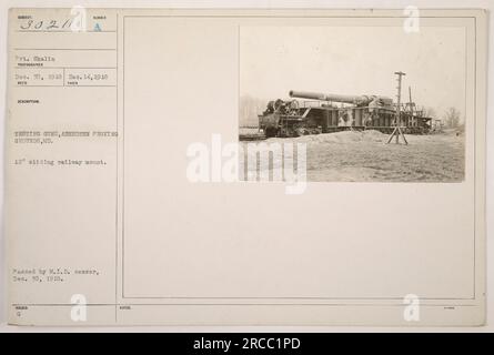 Le soldat Shalin prend une photo à Aberdeen Proving Grounds, Maryland, le 14 décembre 1918. L'image capture les pistolets d'essai Sumber avec un support de rail coulissant de 12'. La photographie a été transmise par le censeur du M.I.D. le 30 décembre 1918. Il est publié avec les notes 230211. Banque D'Images