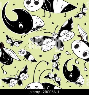 Fond de motif sans couture avec des caractères d'esquisse d'insecte vecteur Illustration de Vecteur