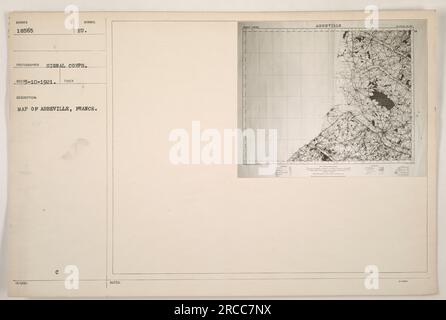 Une photographie prise par le signal corps pendant la première Guerre mondiale. L'image montre une carte d'Abbeville, France. La photographie porte le numéro de série 18565 et a été prise en octobre 1921. Les détails fournis indiquent que cette image est purement fournie à titre de référence. Banque D'Images