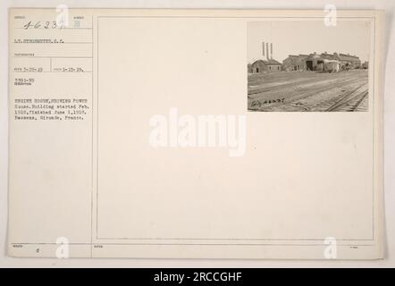 Maison des machines à Bassens, Gironde, France. La construction a commencé en février 1918 et s'est achevée le 1 juin 1918. La photographie, prise par le lieutenant Strohmeyer, S.C. Photographe, a été reçu le 29 mars 1919. Il montre le bâtiment de la centrale électrique et est numéroté comme 3391-19. Banque D'Images