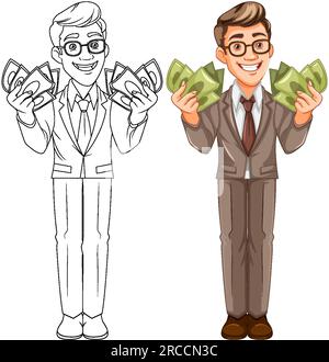 Homme d'affaires de jeunesse tenant l'illustration de l'argent Illustration de Vecteur
