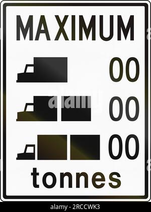 Restrictions de poids pour les camions au Canada - les zéros doivent être remplacés par des limites. Ce panneau est utilisé en Ontario. Banque D'Images