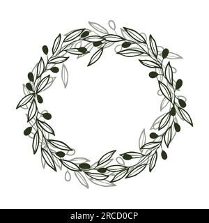 Cadre de couronne circulaire de branches d'olivier et de baies. Illustration de Vecteur