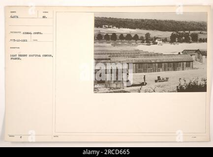 Image du Centre hospitalier beau Desert en France pendant la première Guerre mondiale. Cette photographie a été prise par le signal corps et porte le numéro d'identification 64071. Il a été publié avec le symbole eu et comprend la description 'beau Desert Hospital Center, France.' Les notes d'accompagnement indiquent qu'il s'agit du dossier numéro 6407/3. Banque D'Images