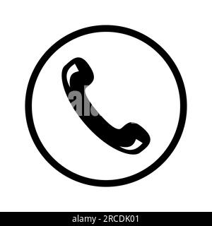 Icône de téléphone noir dans un cercle sur fond blanc. Pictogramme, illustration du jeu d'icônes. Utile pour la conception de sites Web, bannières, médias imprimés, applications mobiles. Banque D'Images