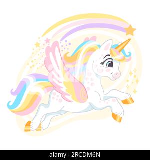 Mignon personnage de dessin animé heureux licorne illustration vectorielle 15 Illustration de Vecteur