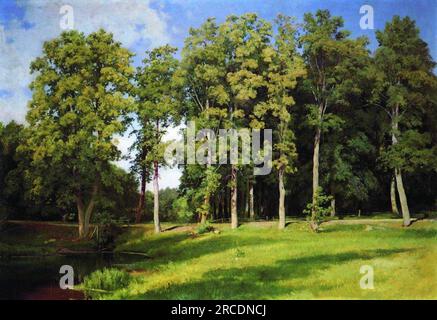 Grove près de l'étang. Preobrazhenskoye 1896 par Ivan Shishkin Banque D'Images