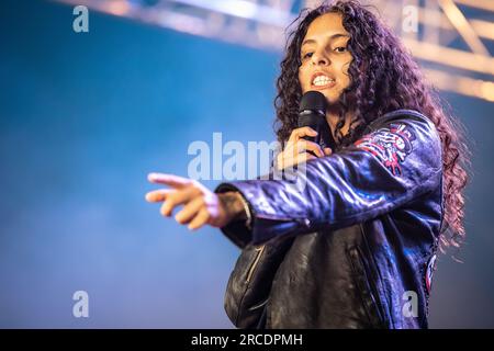 Tonsberg, Norvège. 12 juillet 2023. Le rappeur américain 070 Shake donne un concert live lors du festival de musique norvégien Slottsfjell 2023 à Tonsberg près d'Oslo. Crédit photo : Gonzales photo - Tord Litleskare). Banque D'Images