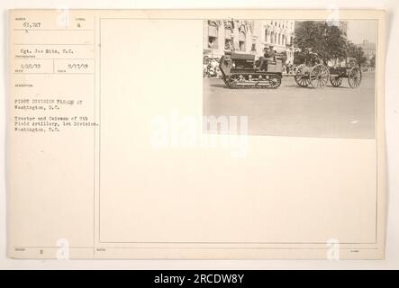 Tracteur et caisson de la 5th Field Artillery, 1st Division lors d'un défilé à Washington, DC Cette photographie a été prise le 20 septembre 1919 par le sergent Joe Bitz. L'image est numérotée 63 727 et fait partie d'une série de photographies illustrant les activités militaires américaines pendant la première Guerre mondiale Banque D'Images