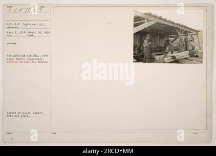 CPL. DROIT Ingleston, S.C. a pris cette photographie le 28 septembre 1918, à Domgermain, Meurthe et Moselle, France. L'image montre l'American Tie Mill, qui a été exploité par le 20th Regiment of Engineers pendant la première Guerre mondiale La photographie a été prise par le photographe nommé Sumber et a été approuvée par le censeur de l'A.E.P. Banque D'Images