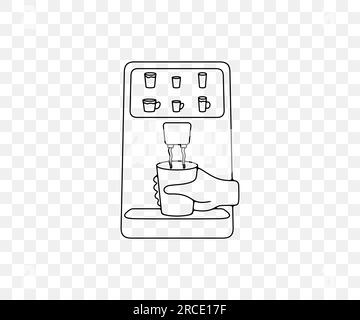 Main prenant tasse de café dans la machine à café distributrice, conception graphique linéaire. Café-restaurant, boisson, boisson, boisson, nourriture et repas, conception vectorielle Illustration de Vecteur
