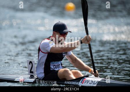 Max LEMKE (KC Potsdam), vainqueur, médaille d'or, action, finale canoë K1 hommes, hommes, canoë sprint parallèle, compétitions de canoë le 9 juillet 2023 à Duisburg / Allemagne les finales 2023 Rhin-Ruhr de 06,07 - 09.07.2023 Banque D'Images