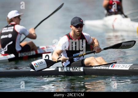 Max LEMKE (KC Potsdam), vainqueur, médaille d'or, action, finale canoë K1 hommes, hommes, canoë sprint parallèle, compétitions de canoë le 9 juillet 2023 à Duisburg / Allemagne les finales 2023 Rhin-Ruhr de 06,07 - 09.07.2023 Banque D'Images