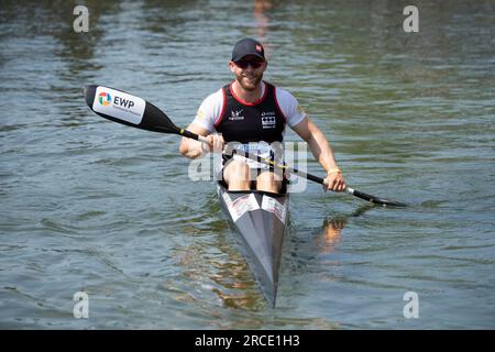 Max LEMKE (KC Potsdam), vainqueur, médaille d'or, action, finale canoë K1 hommes, hommes, canoë sprint parallèle, compétitions de canoë le 9 juillet 2023 à Duisburg / Allemagne les finales 2023 Rhin-Ruhr de 06,07 - 09.07.2023 Banque D'Images