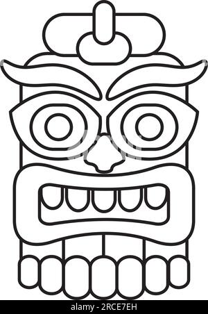 Page de coloriage de masque en bois tribal Tiki. Atribute traditionnelle hawaïenne. Contour silhouette noire et blanche. Illustration vectorielle. Illustration de Vecteur