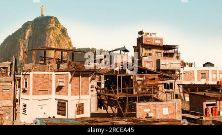 Favelas de Rio de Janeiro. Centre urbain de la ville. Maisons et cabanes, bâtiments inachevés. Surpopulation. Conglomérat de maisons qui se chevauchent Banque D'Images