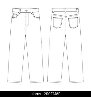 Modèle jeans coupe régulière illustration vectorielle de conception plate vêtements de contour Illustration de Vecteur