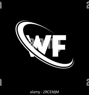 Logo WF. Conception F femmes. Lettre blanche WF. Logo WF/W F lettre. Lettre initiale WF cercle lié logo monogramme majuscule. Illustration de Vecteur