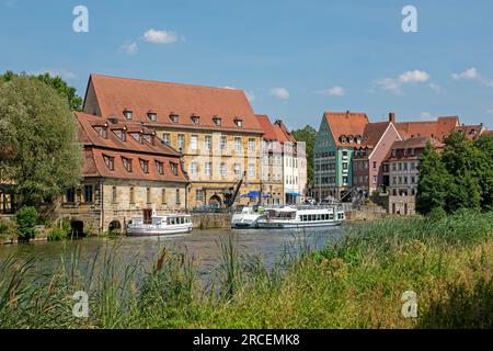 Bateaux d'excursion, rivière Regnitz, port, Bamberg, Oberfranken, Bavière, Allemagne Banque D'Images