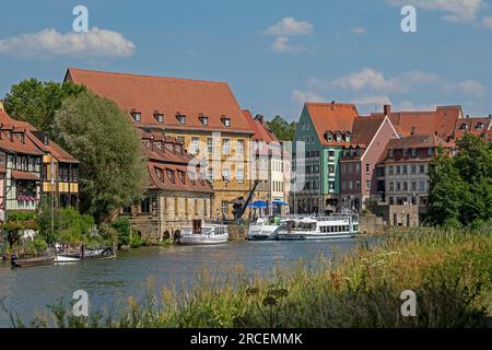 Bateaux d'excursion, rivière Regnitz, port, Bamberg, Oberfranken, Bavière, Allemagne Banque D'Images