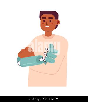 Homme joyeux avec prothèse de membre artificiel semi-plat de vecteur de couleur Illustration de Vecteur