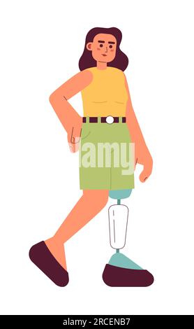 Femme attrayante avec le caractère semi plat de vecteur de couleur de prothèse de jambe bionique Illustration de Vecteur