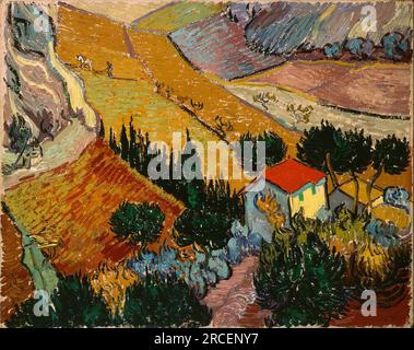 Paysage avec Maison et Ploughman 1889 ; France de Vincent van Gogh Banque D'Images