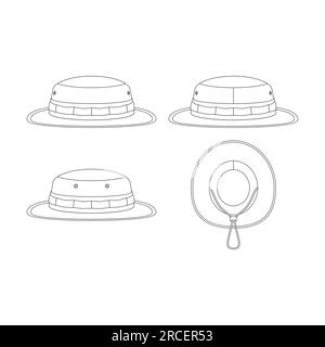 Modèle safari chapeau illustration vectorielle de dessin plat conception contour couvre-chef Illustration de Vecteur