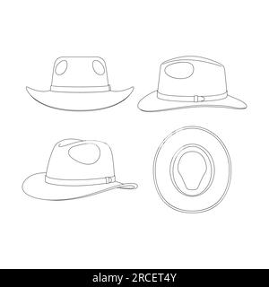 Modèle fedora chapeau à large bord illustration vectorielle esquisse plate conception contour coiffe Illustration de Vecteur