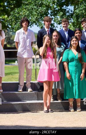 Madrid. Espagne. 20230714, Princesse Sofia assiste à une audience du Comité espagnol de la Fondation des collèges du monde Uni au Palais Zarzuela le 14 juillet 2023 à Madrid, Espagne Banque D'Images