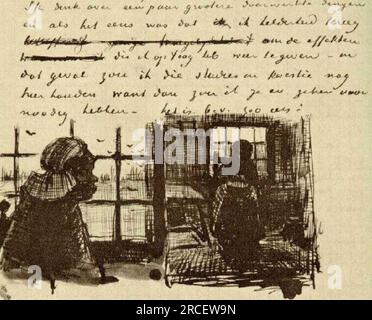 Femme paysanne, vue contre la fenêtre, tête et figure entière 1885 ; Nunen / Nuenen, pays-Bas par Vincent van Gogh Banque D'Images