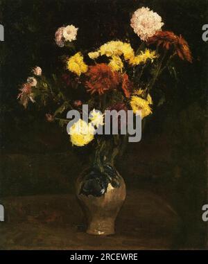 Panier d'œillets et de Zinnias 1886 ; Paris, France de Vincent van Gogh Banque D'Images