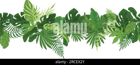 Motif tropical de bordure sans couture avec des feuilles de palmier. Vecteur Illustration de Vecteur