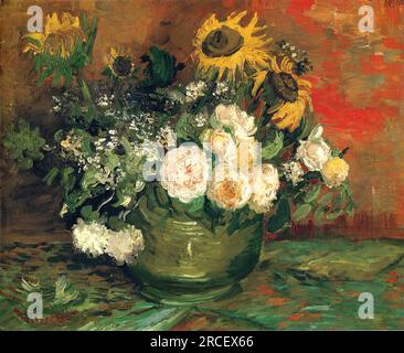 Nature morte avec Roses et tournesols 1886 ; Paris, France de Vincent van Gogh Banque D'Images