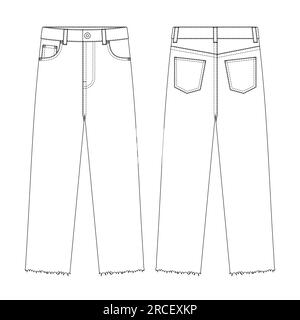 Modèle coupe régulière coupe courte jeans vecteur illustration plate design contour vêtements Illustration de Vecteur