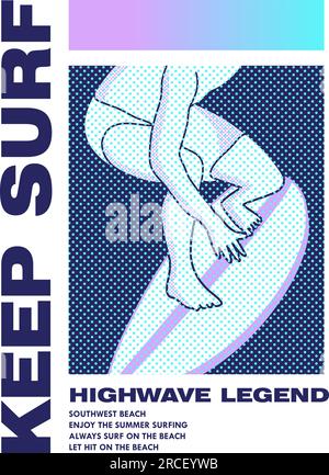 gardez le surf haute vague typographie dégradé motif à points été plage surf t-shirt imprimé poster vectoriel de conception graphique Illustration de Vecteur