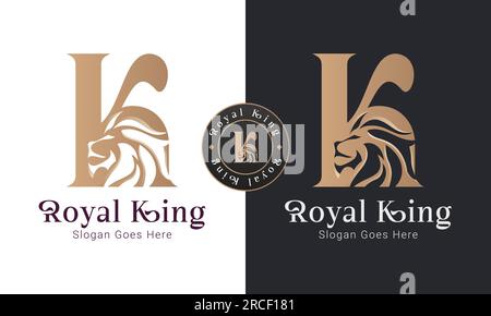 Roi royal Lion de luxe avec lettre initiale K roi logotype Illustration de Vecteur