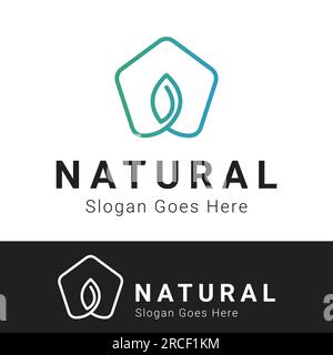Pentagone avec logo Leaf Design Logotype nature Leaf Illustration de Vecteur
