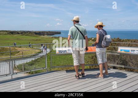 23.06.23 point de hoc, Normandie, France. La Pointe du hoc est un promontoire avec une falaise de 35 mètres (110 pieds) surplombant la Manche au nord Banque D'Images