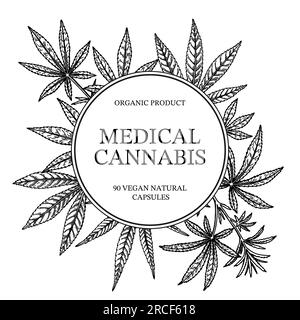 Monture de cannabis médical. Conception de plante de marijuana pour modèle de logo, emballage, messages sur les médias sociaux. Illustration vectorielle de légalisation médicinale en croquis Illustration de Vecteur