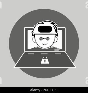 Pirate informatique avec icône d'ordinateur portable, vecteur Illustration de Vecteur