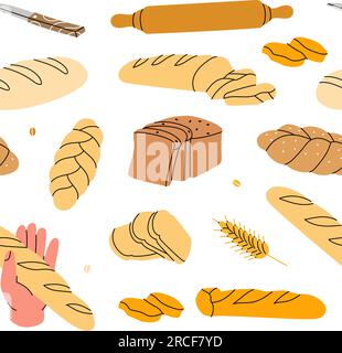 Motif pains frais. Fond transparent des produits de boulangerie. Pain de céréales complètes et de blé. Bannière de produits de pâtisserie de boulangerie. Illustration de Vecteur