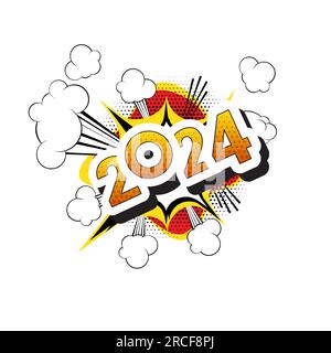 Vector - 2024 mots de style bande dessinée isolés sur fond blanc. Concept de célébration du nouvel an isolé sur fond blanc. Illustration de Vecteur